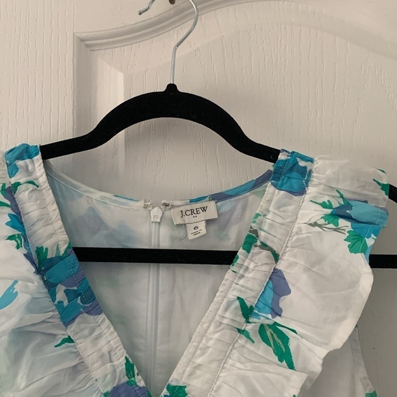 J. Crew Factory Printed V-neck smocked midi dress size 6 white blue pockets - Picture 5 of 15
